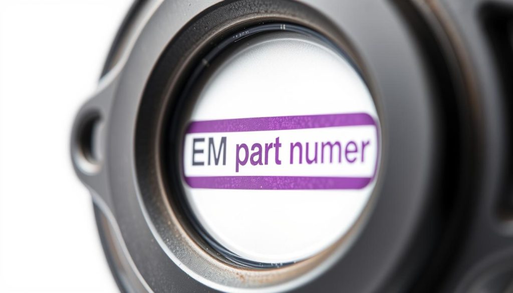 A high-quality close-up photograph of an automobile part with the "OEM part number" clearly visible, showcased against a clean, white background. The part should be centered in the frame, with careful lighting that accentuates the textures and details. The image should convey a sense of precision, highlighting the importance of identifying the correct OEM part number when purchasing automotive replacement components. The depth of field should be shallow, keeping the part in sharp focus while subtly blurring the background. The overall composition should be balanced and visually appealing, guiding the viewer's attention directly to the crucial OEM part number identification.